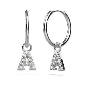 Solid 925 Sterling Silver Octavia Alphabet Letter Zircon Huggie Earrings Silver - A