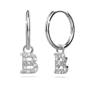 Solid 925 Sterling Silver Octavia Alphabet Letter Zircon Huggie Earrings Silver - B