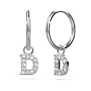 Solid 925 Sterling Silver Octavia Alphabet Letter Zircon Huggie Earrings Silver - D