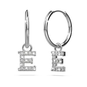 Solid 925 Sterling Silver Octavia Alphabet Letter Zircon Huggie Earrings Silver - E