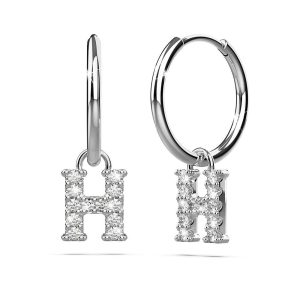 Solid 925 Sterling Silver Octavia Alphabet Letter Zircon Huggie Earrings Silver - H