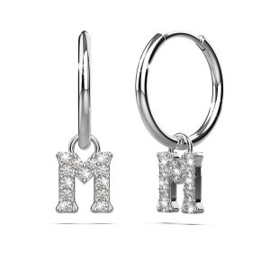 Solid 925 Sterling Silver Octavia Alphabet Letter Zircon Huggie Earrings Silver - M