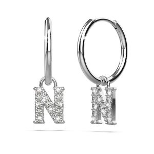 Solid 925 Sterling Silver Octavia Alphabet Letter Zircon Huggie Earrings Silver- N