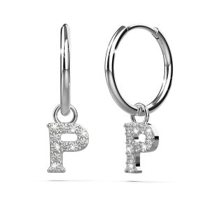 Solid 925 Sterling Silver Octavia Alphabet Letter Zircon Huggie Earrings Silver - P