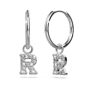 Solid 925 Sterling Silver Octavia Alphabet Letter Zircon Huggie Earrings Silver - R