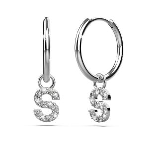 Solid 925 Sterling Silver Octavia Alphabet Letter Zircon Huggie Earrings Silver - S