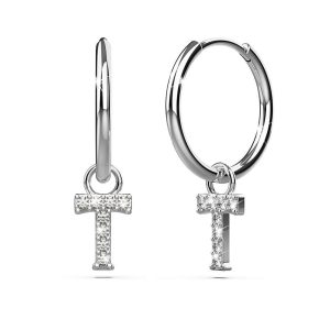 Solid 925 Sterling Silver Octavia Alphabet Letter Zircon Huggie Earrings Silver - T
