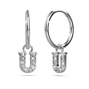 Solid 925 Sterling Silver Octavia Alphabet Letter Zircon Huggie Earrings Silver - U