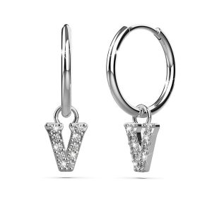 Solid 925 Sterling Silver Octavia Alphabet Letter Zircon Huggie Earrings Silver - V