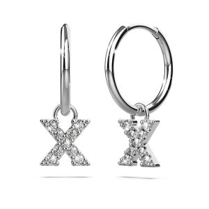 Solid 925 Sterling Silver Octavia Alphabet Letter Zircon Huggie Earrings Silver - X