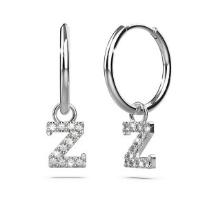 Solid 925 Sterling Silver Octavia Alphabet Letter Zircon Huggie Earrings Silver - Z