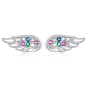 Solid 925 Sterling Silver Guardian Angel Beaded Stud Earrings