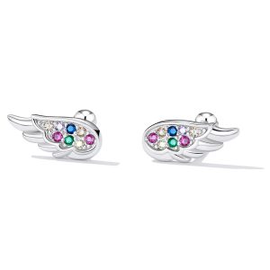 Solid 925 Sterling Silver Guardian Angel Beaded Stud Earrings