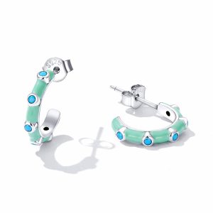 Solid 925 Sterling Silver Blue Caterpillar C-Hoop Earrings