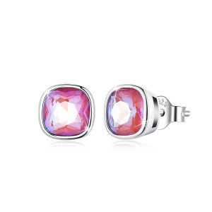 Solid 925 Sterling Silver Miranda Electric Red Crystal Stud Earrings