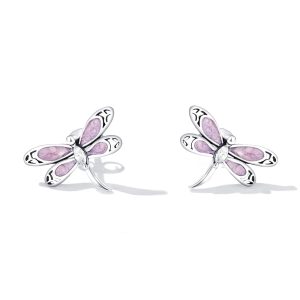 Solid 925 Sterling Silver Purple Duo Vintage Dragonfly Stud Earrings
