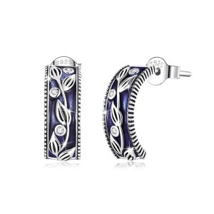 Solid 925 Sterling Silver Purple Rainforest C-Hoop Earrings