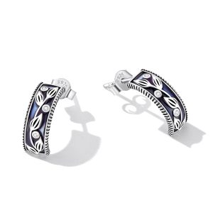 Solid 925 Sterling Silver Purple Rainforest C-Hoop Earrings