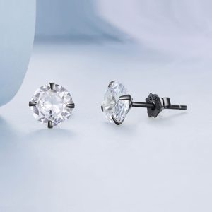 Solid 925 Signature Silver Mary Anne Crystal Stud Earrings In Black Gold