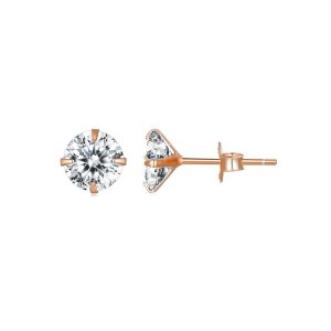 Solid 925 Signature Silver Mary Anne Crystal Stud Earrings In Rose Gold