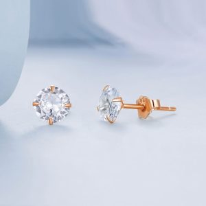 Solid 925 Signature Silver Mary Anne Crystal Stud Earrings In Rose Gold