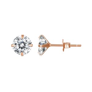Solid 925 Signature Silver Mary Anne Crystal Stud Earrings In Rose Gold