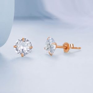 Solid 925 Signature Silver Mary Anne Crystal Stud Earrings In Rose Gold