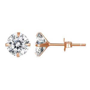Solid 925 Signature Silver Mary Anne Crystal Stud Earrings In Rose Gold