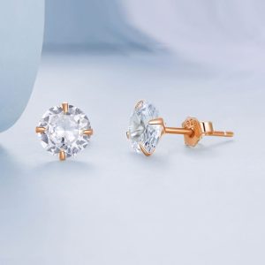 Solid 925 Signature Silver Mary Anne Crystal Stud Earrings In Rose Gold
