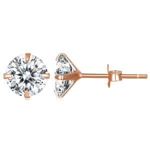 Solid 925 Signature Silver Mary Anne Crystal Stud Earrings In Rose Gold