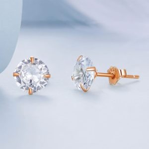 Solid 925 Signature Silver Mary Anne Crystal Stud Earrings In Rose Gold