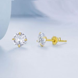 Solid 925 Signature Silver Mary Anne Crystal Stud Earrings In Gold