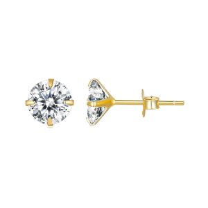 Solid 925 Signature Silver Mary Anne Crystal Stud Earrings In Gold