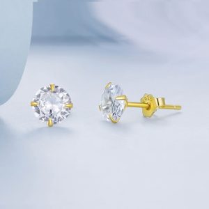 Solid 925 Signature Silver Mary Anne Crystal Stud Earrings In Gold