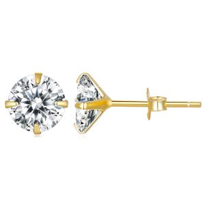 Solid 925 Signature Silver Mary Anne Crystal Stud Earrings In Gold