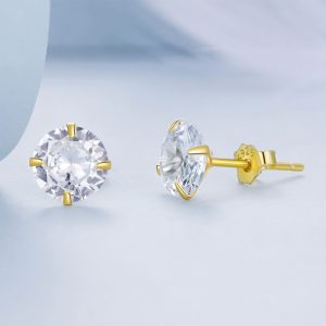 Solid 925 Signature Silver Mary Anne Crystal Stud Earrings In Gold