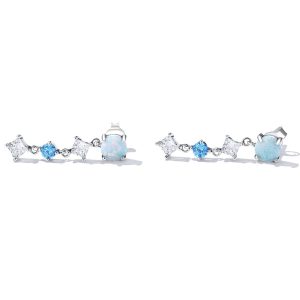 Solid 925 Signature Silver Blue Crystal Drop Earrings