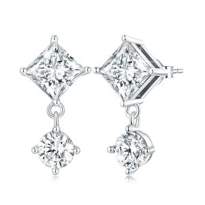 Solid 925 Signature Silver Diamond Cut Crystal Drop Earrings