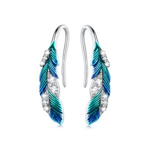 Solid 925 Signature Silver Mayura Midfield Feather Hook Earrings
