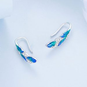 Solid 925 Signature Silver Mayura Midfield Feather Hook Earrings