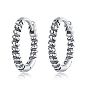 Solid 925 Signature Silver Ridged Huggie Earrings