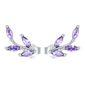 Solid 925 Signature Silver Danette Purple Crystal Stud Earrings