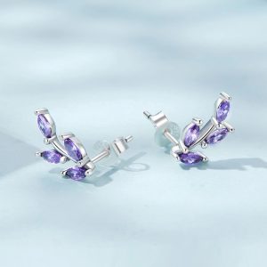 Solid 925 Signature Silver Danette Purple Crystal Stud Earrings