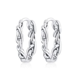 Solid 925 Signature Silver Chain Pull Huggie Earrings