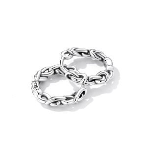 Solid 925 Signature Silver Chain Pull Huggie Earrings