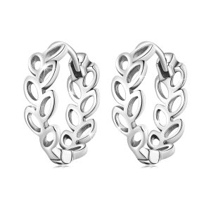 Solid 925 Signature Silver Olive Leaves Arc Earrings
