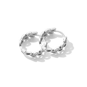 Solid 925 Signature Silver Olive Leaves Arc Earrings
