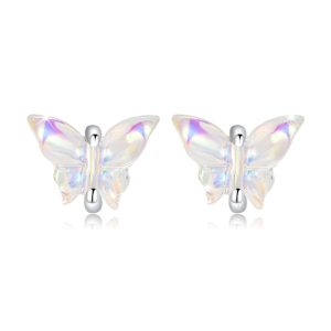 Solid 925 Signature Silver Butterfly Goddess Stud Earrings