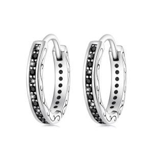 Solid 925 Signature Silver Black Dragon Tail Huggie Earrings