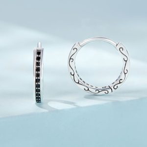 Solid 925 Signature Silver Black Dragon Tail Huggie Earrings